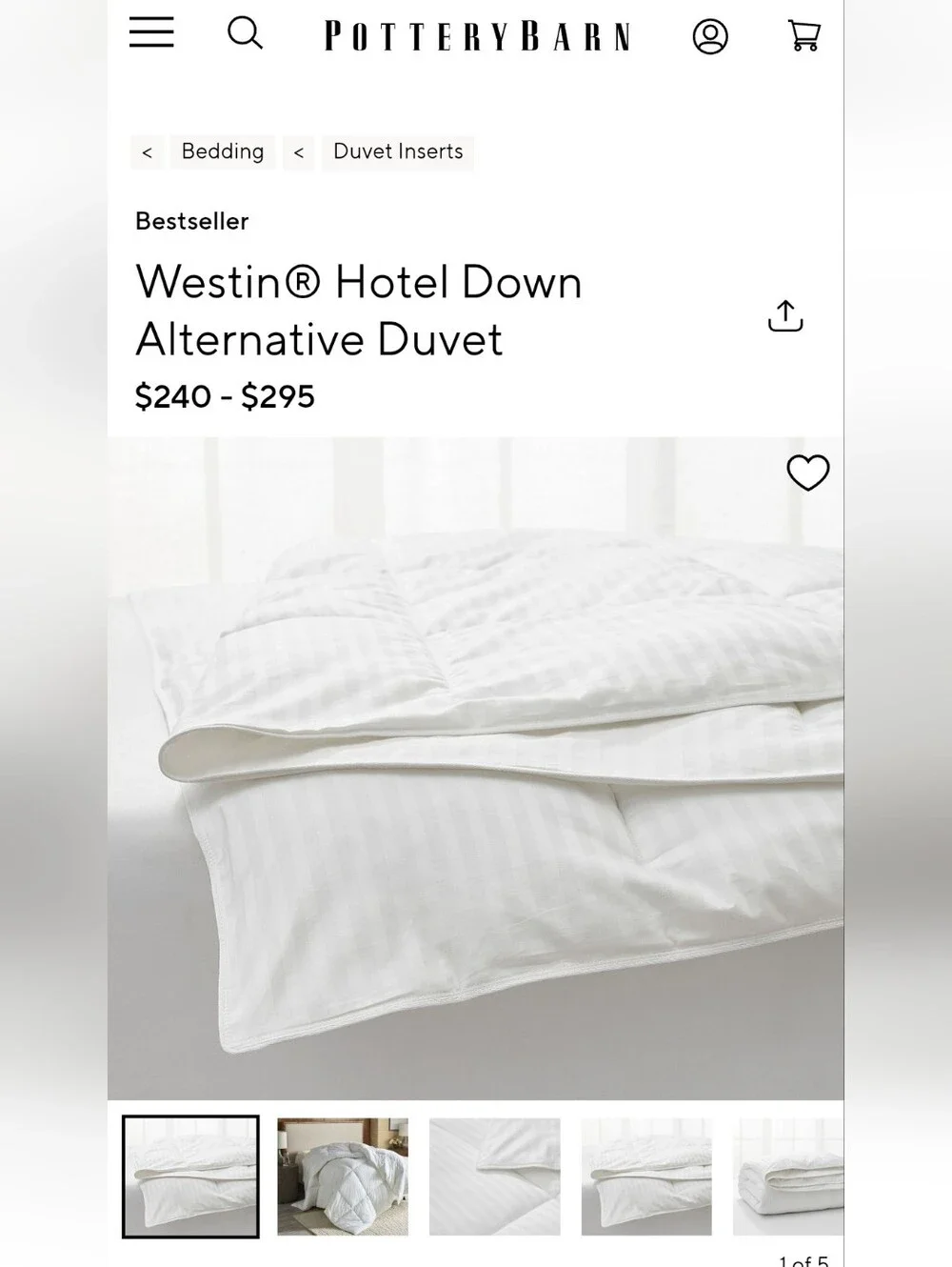 New Made For Westin Hotels & Resorts Down Alternative Duvet. Size Queen.